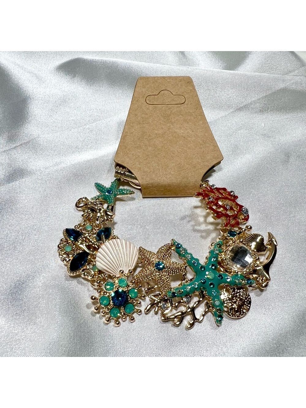 Ocean Beach Theme Blue & Red Sparkly Bracelet